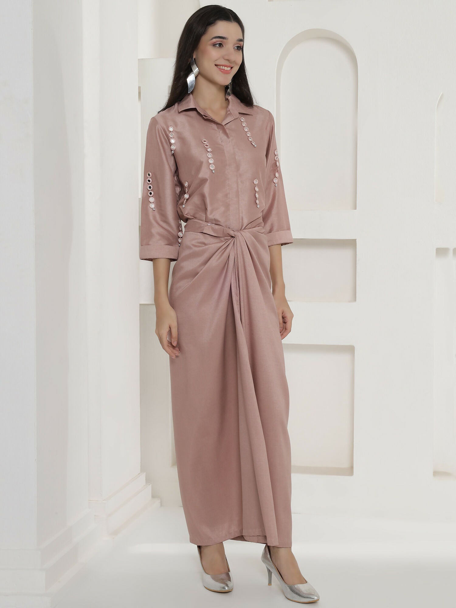 Joban Fashion Rose Gold Tie Knot Skirt Set | Grocsy