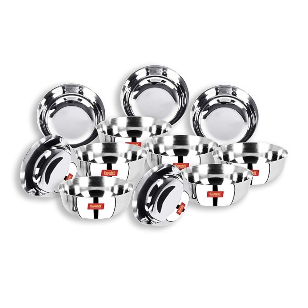 Sumeet Stainless Steel Heavy Gauge Solid Bowl Wati Set with Mirror Finish | Grocsy