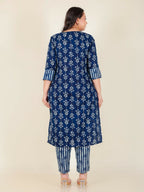 Aramya Blue Soft Cotton Floral Print Straight Kurta Set for Women | Grocsy
