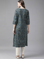 Yufta Women Blue and White Ethnic Motifs Pure Cotton Kurta with Trouser | Grocsy