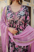 Vaasva Women Rani Muslin Embroidered Kurta, Pant & Dupatta Set | Grocsy