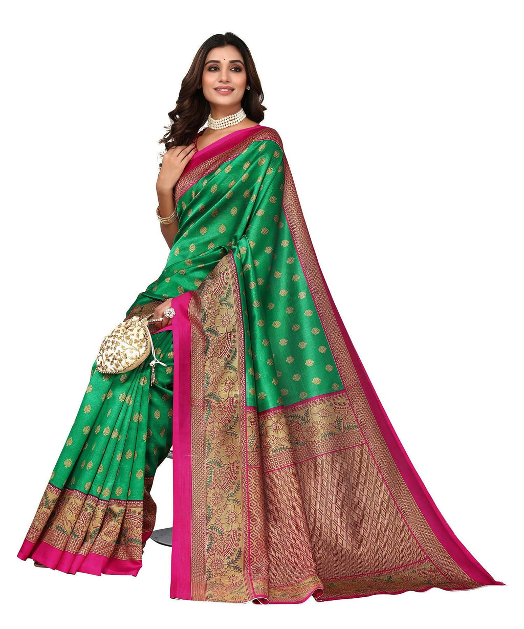 Vamika Green Printed Art Silk Saree | Grocsy