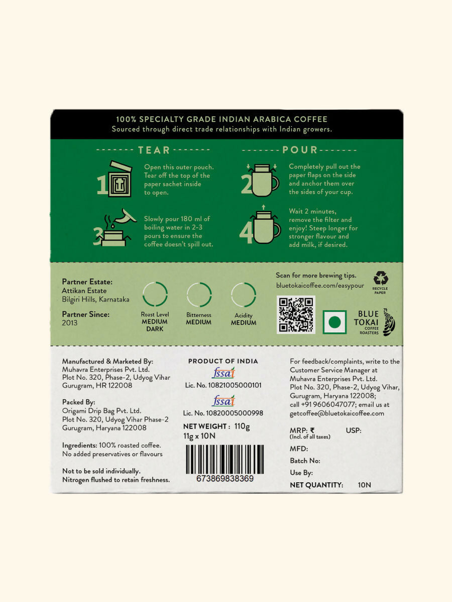 Blue Tokai Attikan Estate Medium-Dark Roast Easy Pour Sachets | Grocsy