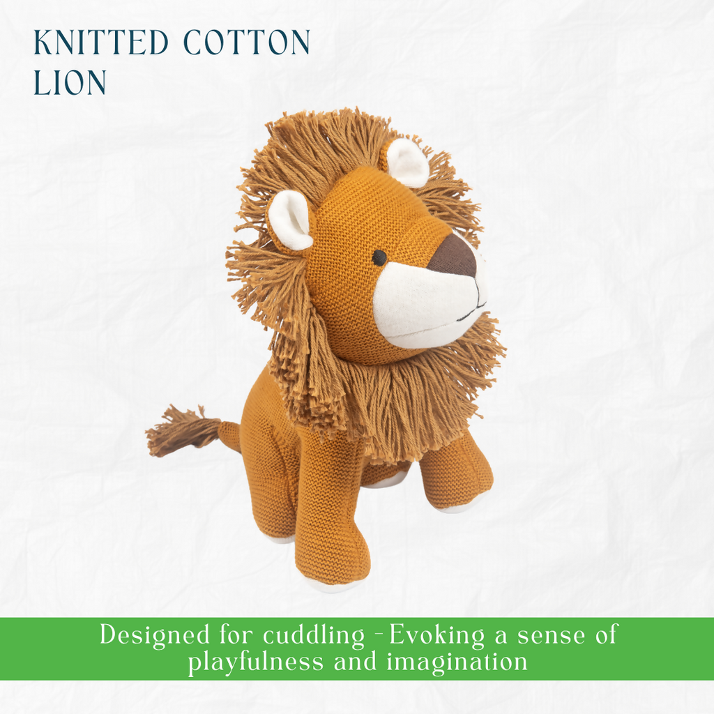 Nesta Toys Newborn Gift Set - Knitted Cotton Blanket, Lion Plush Toy, Elephant & Car Teether | Grocsy