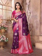 Joban Fashion Purple Banarasi Soft Silk Woven Saree | Grocsy