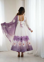Teeya Creation Violet Color Soft organza Silk Digital Print Party Wear Gown | Grocsy