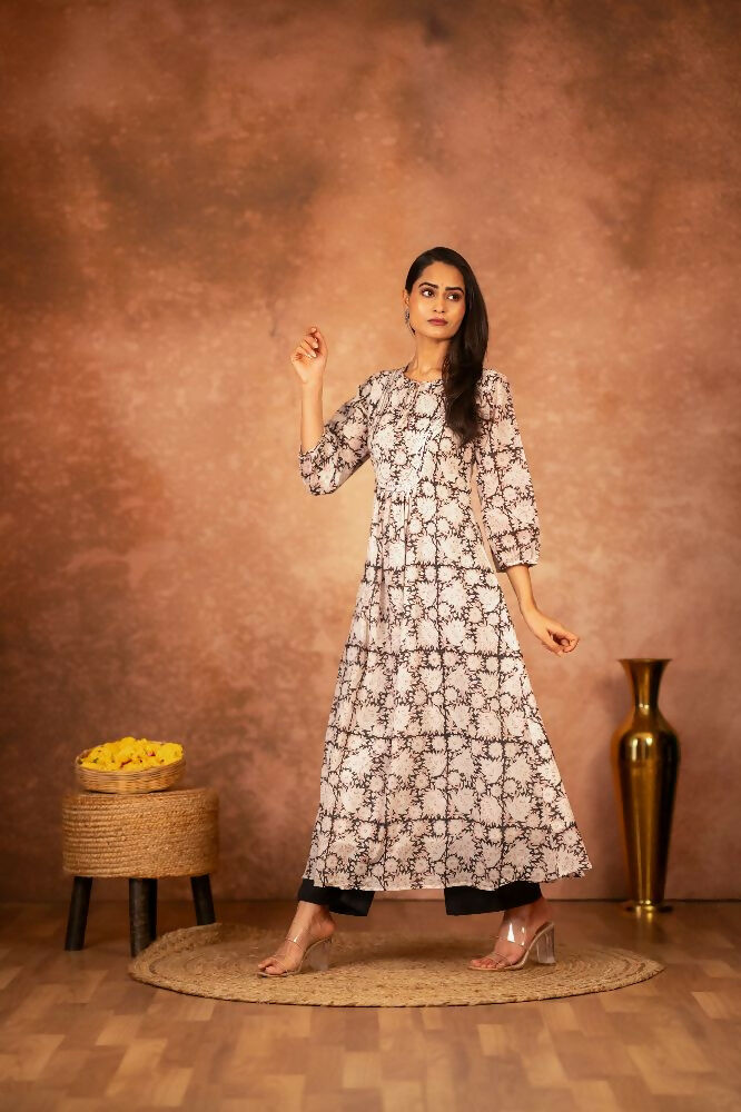 Joban Fashion Black Floral Hand Block Printed Cotton Kurta Pant Set | Grocsy