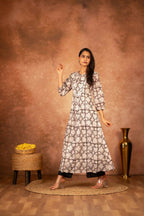 Joban Fashion Black Floral Hand Block Printed Cotton Kurta Pant Set | Grocsy