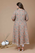 Miravan Women's Plus Size Camel Brown Gotta Patti Pure Cotton Anarkali Kurta | Grocsy