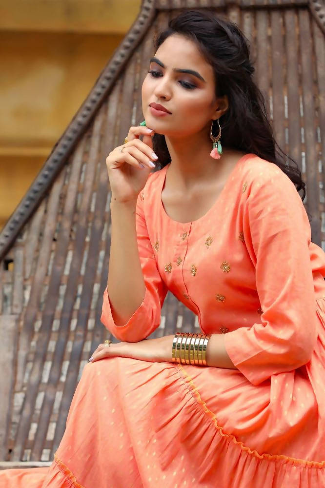 Yufta Peach Cotton Dobby Dress | Grocsy