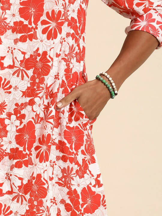 Red & White Men pure Cotton Floral Printed Straight Kurta - Mahotsav | Grocsy