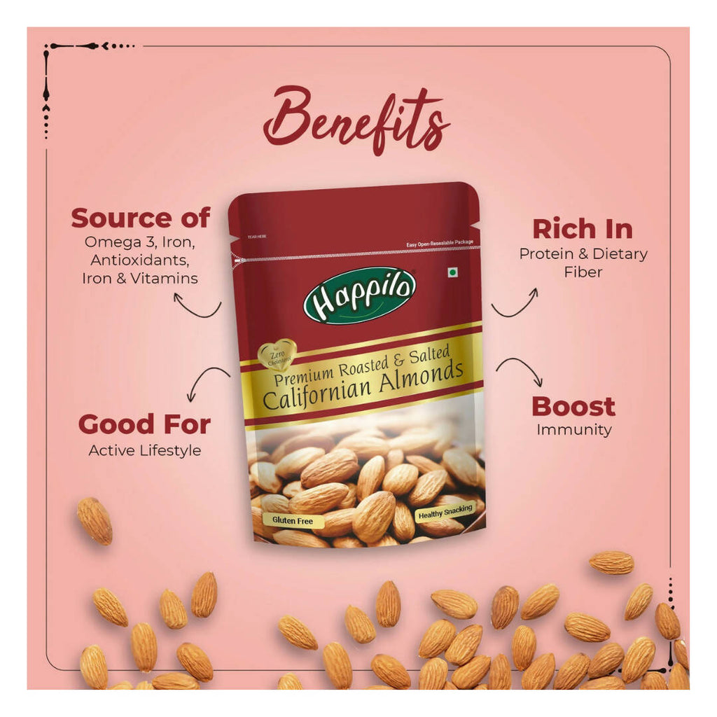 Happilo Roasted & Lightly Salted Premium Californian Almonds | Grocsy