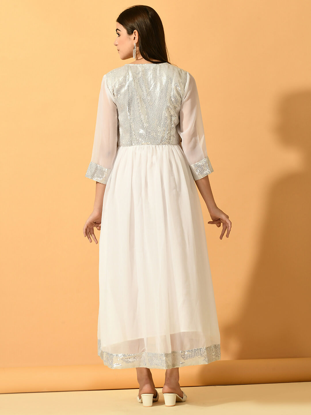 Myshka Women's White Fit and Flare Party Dress | Grocsy
