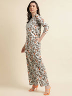 Grey Poly Crepe Digital Printed Top with Matching Bottom - Preeti | Grocsy