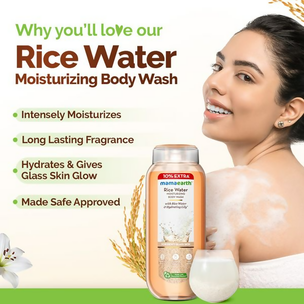Mamaearth Rice Water Moisturizing Body Wash with Rice Water & Hydrating Lily For Dewy Glass Skin | Grocsy