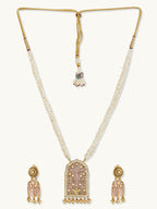 Nuyug 22K Gold-Plated Pearl Beaded Strings Floral Motifs Enamel Pendant Necklace Set | Grocsy