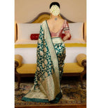 DEIANA'S Beautiful Designer Golden zari Soft Lichi Silk Saree - Green | Grocsy