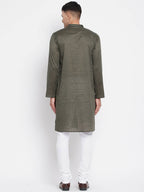 Even Apparels Green Men's Pure Cotton Kurta With Band Collar | Grocsy