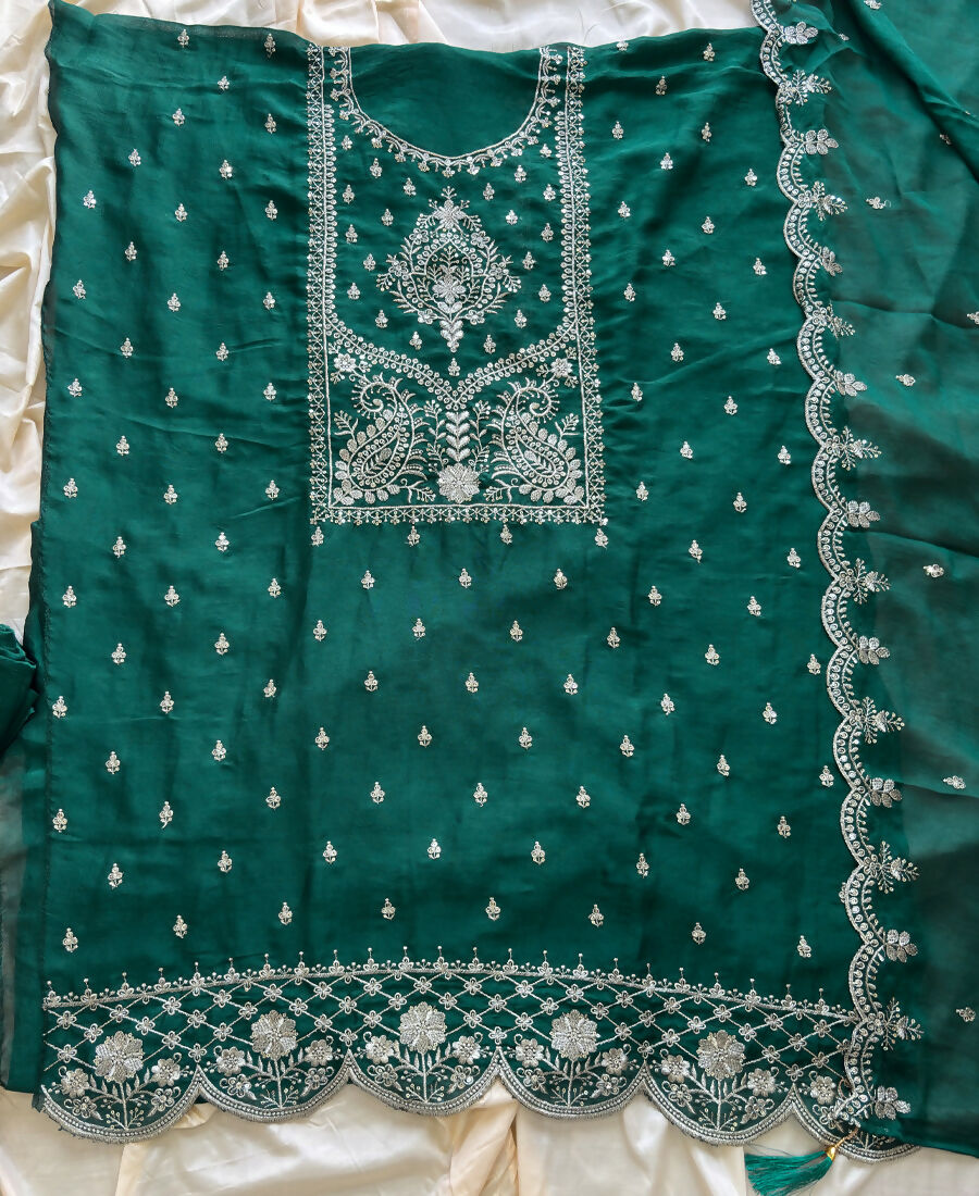 KC Green Wedding Wear Embroidered Crush Silk Salwar Suit | Grocsy