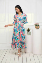 Myshka Women Multi Floral Polyester A-Line V-Neck Dress | Grocsy