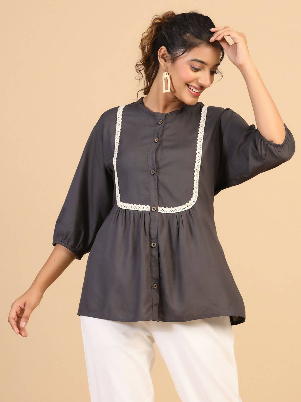 Womens Grey Rayon Solid Top - Keeva | Grocsy