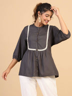 Womens Grey Rayon Solid Top - Keeva | Grocsy