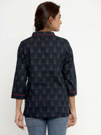 Miravan Women's Blue Printed Indigo Kurti | Grocsy