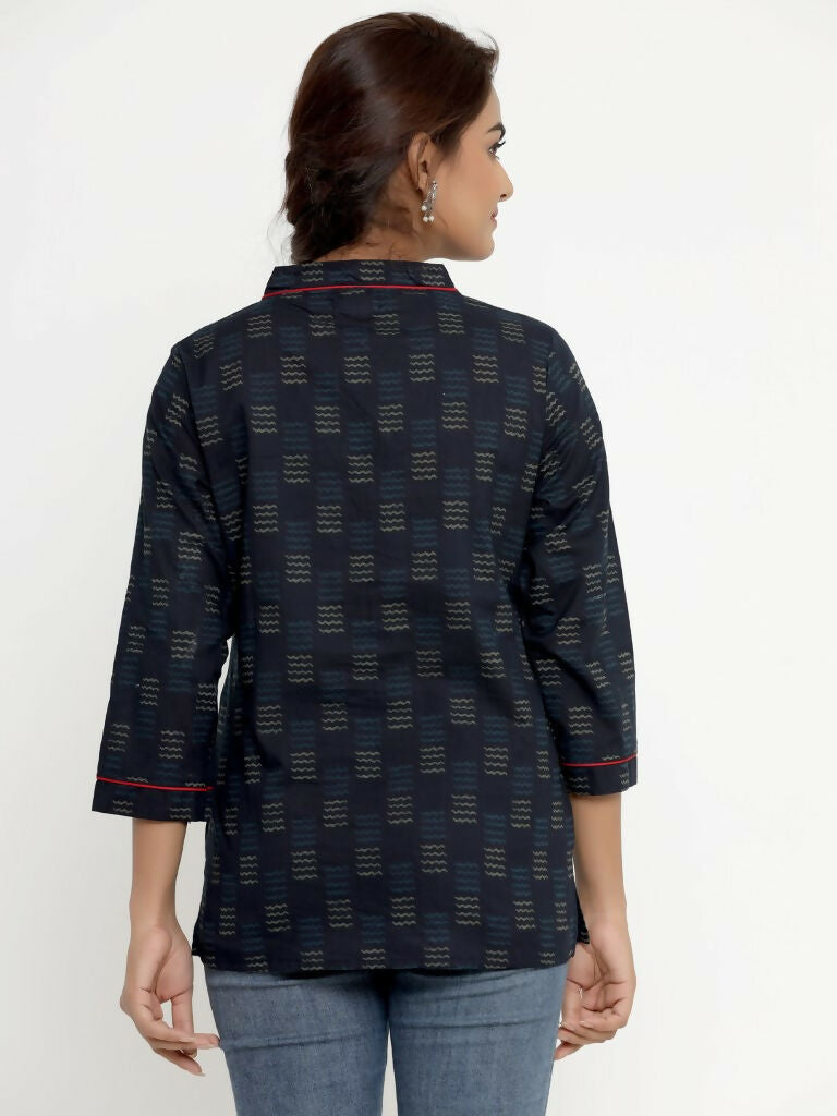 Miravan Women's Blue Printed Indigo Kurti | Grocsy