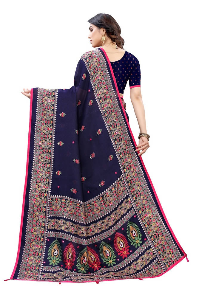 Vamika Blue Jute Silk Mirror Work Saree | Grocsy