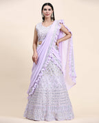 Lavender Pure Viscose Georgette Thread With Sequins Embroidery Work Lehenga Choli With Dupatta - Tanya | Grocsy