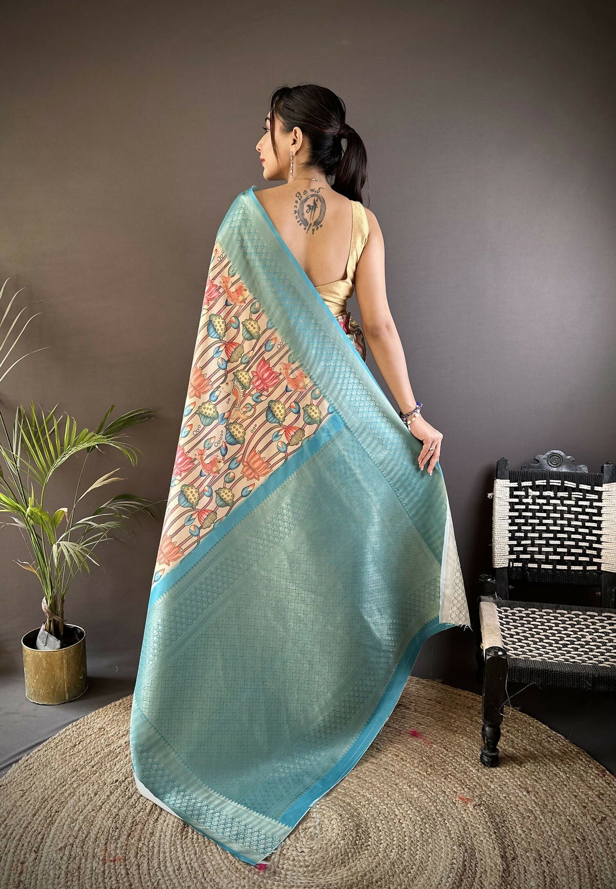 Joban Fashion Multi-Color Floral Digital Print Soft Lichi Silk Paithani Saree | Grocsy