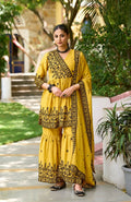 Anaita Yellow Chinon Readymade Sharara Suit with Embroidery Work | Grocsy