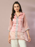 Myshka Women's Pink Solid Longline Party Tunic | Grocsy