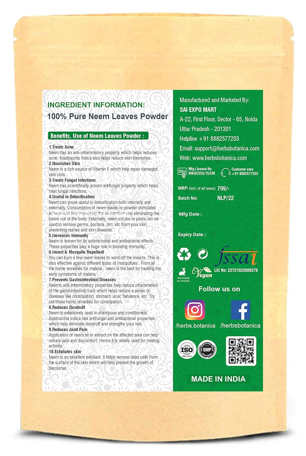 Herbs Botanica Neem Leaves Powder | Grocsy