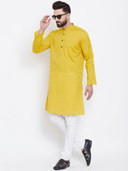 Even Apparels Yellow Men's Pure Cotton Kurta With Band Collar | Grocsy