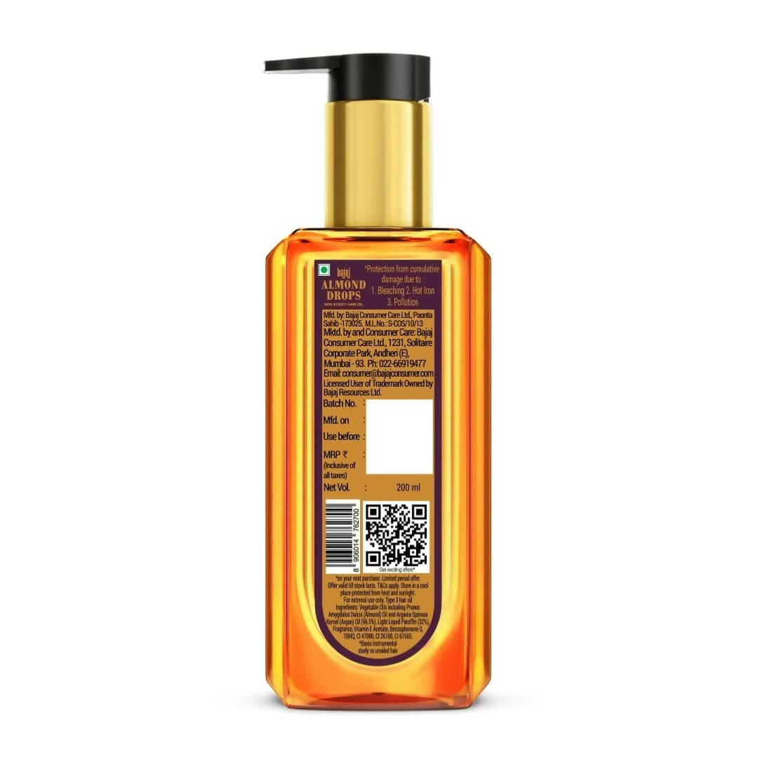 Bajaj Almond Drops Almond + Argan Hair Oil | Grocsy