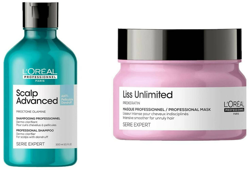 L'Oréal Paris Scalp Advanced Anti-Dandruff Dermo-Clarifier Shampoo & Liss Unlimited Hair Mask | Grocsy