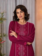 Juniper Women's Purple Ethnic Motif Printed Polycotton Kurta | Grocsy