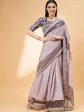 Mauve Silk Georgette Ribbon Embroidery Saree - Norita Hit Design | Grocsy