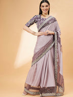 Mauve Silk Georgette Ribbon Embroidery Saree - Norita Hit Design | Grocsy