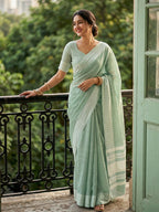 Shree Shyam Fashion Rama Linen Saree | Grocsy