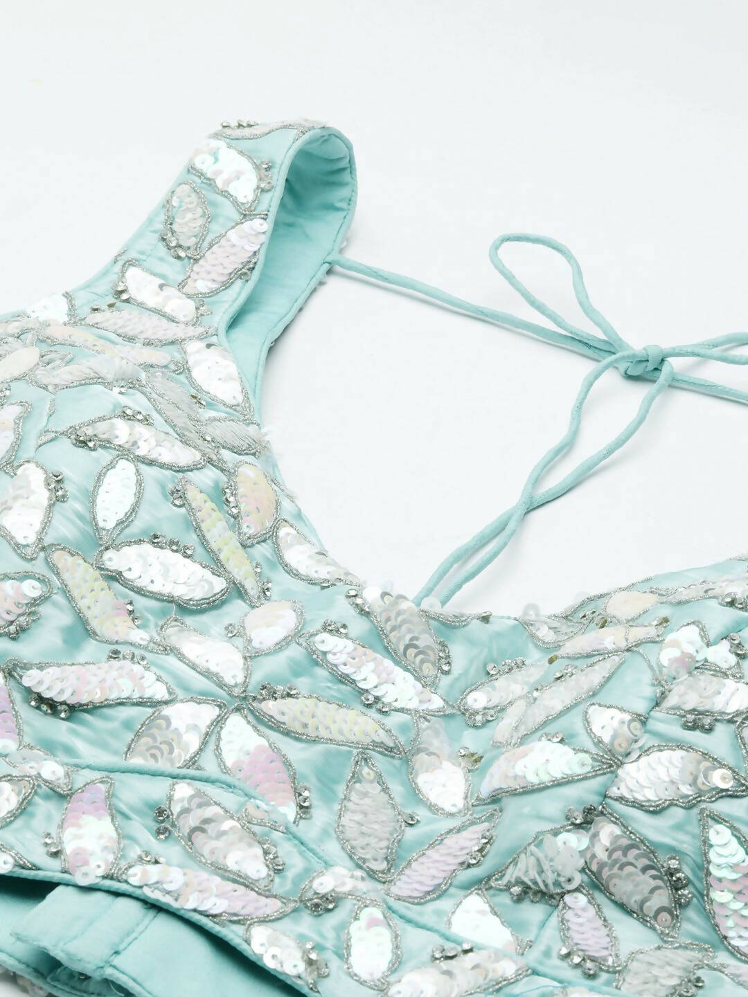 House of Panchhi Turquoise Blue Organza Sequins & Zarkan embroidery Lehenga choli & Dupatta | Grocsy
