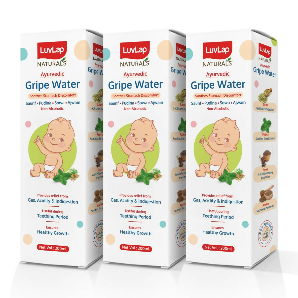 LuvLap Naturals 100% Ayurvedic Gripe Water with Saunf, Pudina, Sowa & Ajwain | Grocsy