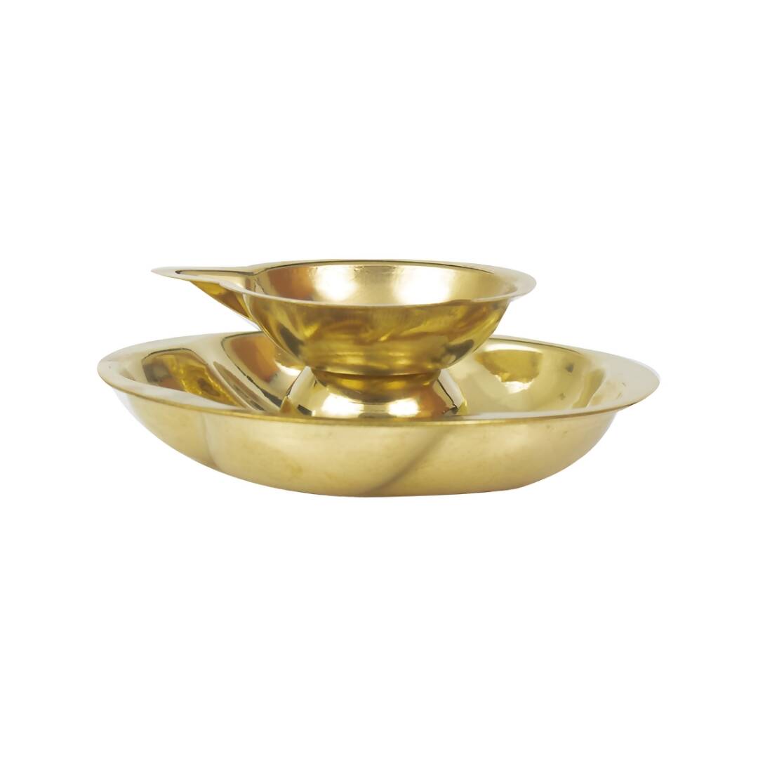Spillbox Gold-Toned Brass Lotus Diya Round Pooja Essential | Grocsy