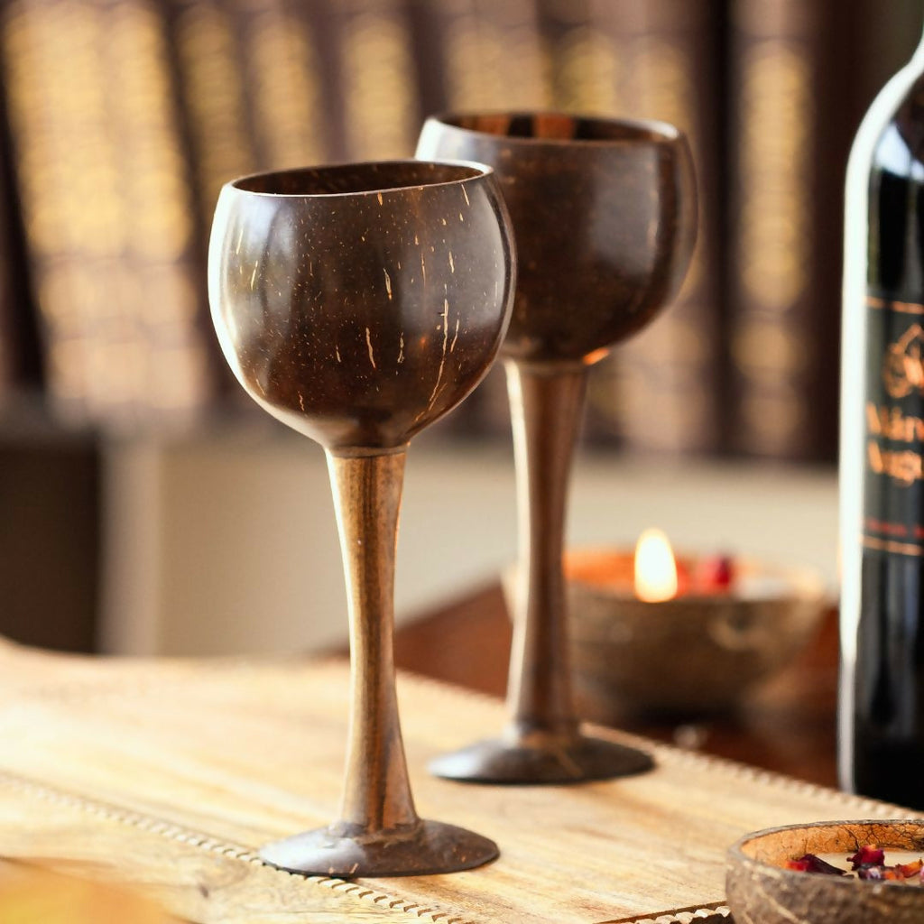 Thenga Coconut Shell & Wooden Wine Glasses | Grocsy