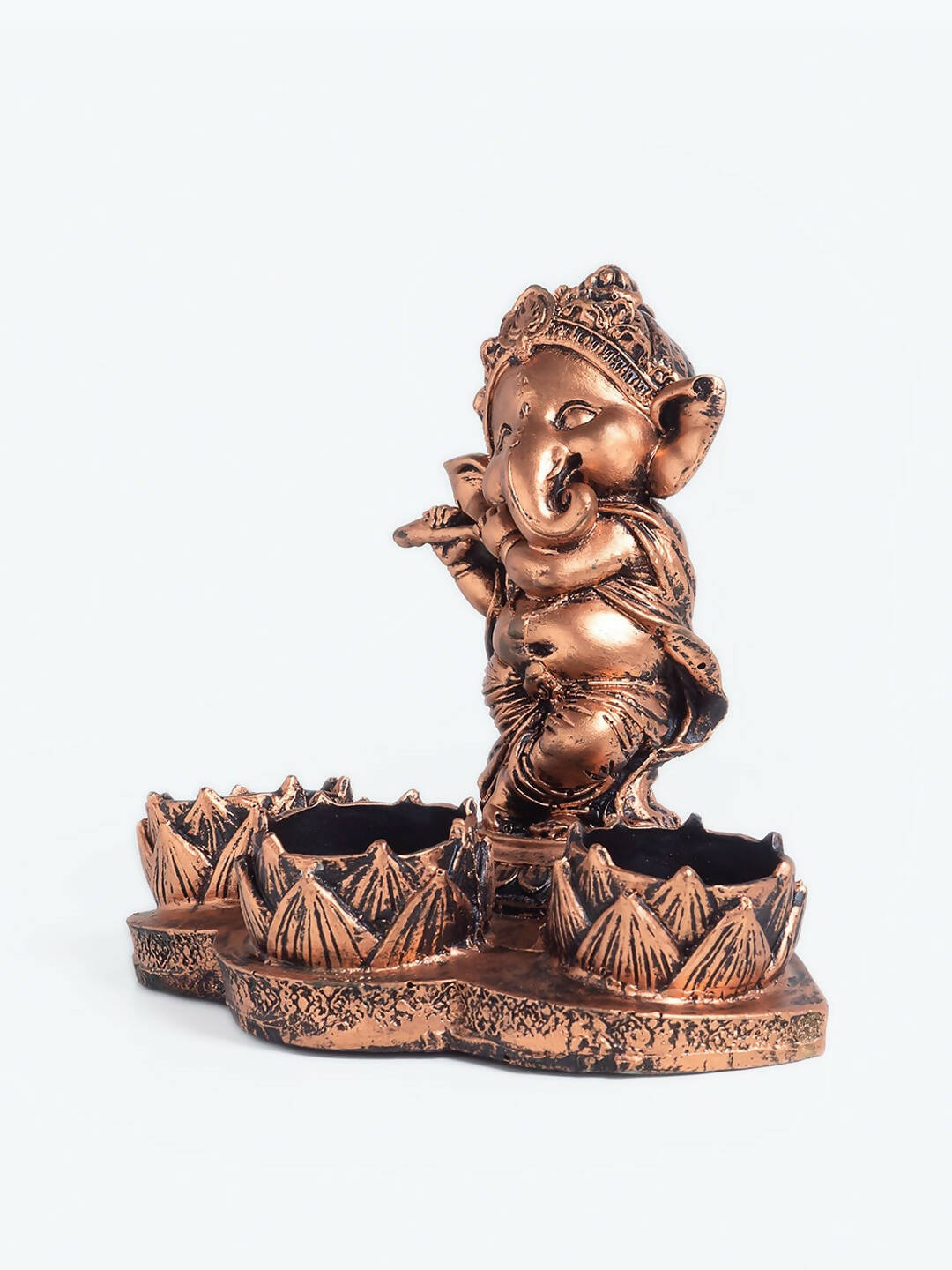 Golden Peacock Brown Ganesha Diya Holder | Grocsy