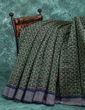 Dark Green and Navy Blue Geometrical Print Semi Chanderi Saree By Gayathri Reddy Designer Studio | Grocsy