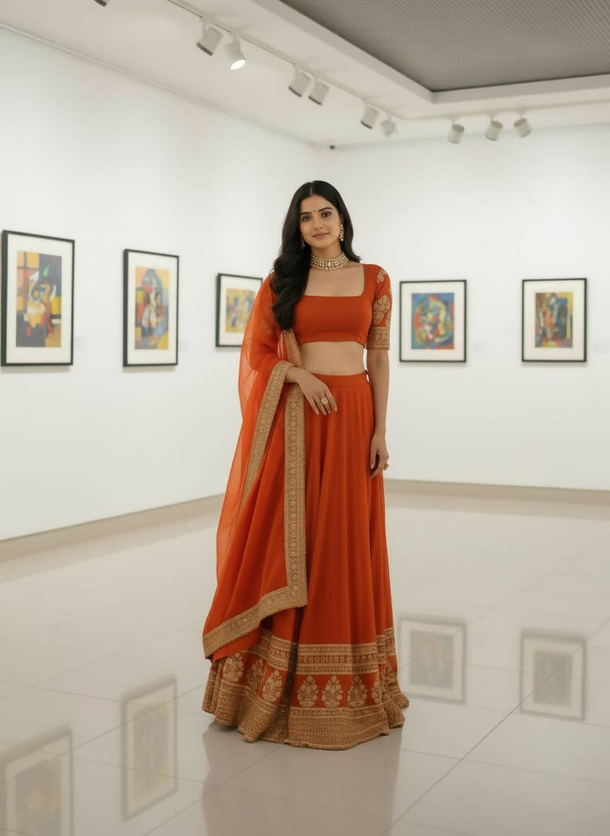 Lehenga Mart Designer Indian Wedding Lehenga Choli-Rusty Orange | Grocsy
