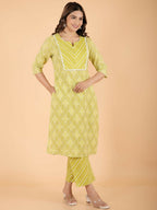 Aramya Green Soft Cotton Geometric Print Straight Kurta Set for Women | Grocsy