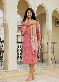 Kaajh Women's Pink Cotton Floral Printed Kurta Pant With Dupatta Set | Grocsy